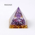 Orgone pyramid with amethyst ball, healing stones, and flower of life motif, model BALL025 - Ball025
