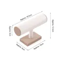 White leather T-bar bracelet jewelry display stand with a rose gold metal rectangular base - T-Bar Bracelet Holder (White & Champagne)