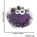 Purple glitter spider Halloween badge holder with black mesh and size measurements - Big Eye Spider