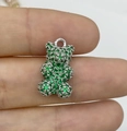 Ciondolo a forma di orsetto con zirconi verdi micro-pave in metallo argento - Platino Zircone Verde