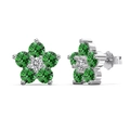 S925 sterling silver flower stud earrings with green zircon petals and white center stone - Green Zirconia Silver Stud