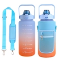 Gradient blue-orange sports water bottle with SBR protective sleeve and carrying strap - Blue Orange
