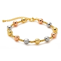 Three-tone gold beaded bracelet with adjustable chain featuring gold, silver, and rose gold beads - Three-Tone Round Bead Bamboo Bracelet