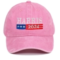 Detailed view of pink washed cotton baseball cap with Harris 2024 embroidery - Pink