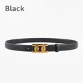 Women's black lychee leather belt with white stitching and gold double D buckle - 105cm / Black