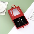 Elegant red drawer jewelry gift box with ribbon handle and window for necklace and ring - 13*13*4CM / Red