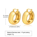 Detail showing dimensions of gold hollow hoop earrings made of IP gold plated stainless steel - Large (31.2mm) / Gold