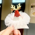 Christmas reindeer antler hair clip with red mini hat and white tulle detailing - Tulle Skirt Hat Clip - Deer