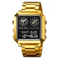 Fashionable gold square multi-function sports watch with dual analog digital display - Gold Black Display