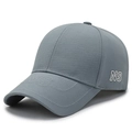 Dark grey breathable mesh baseball cap with white NS 3D letter embroidery in side view - Blue