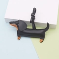 Litchi pattern leather dachshund keychain in black and brown with woven leather strap - Dachshund / Black Long Cord Style