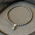 Elegant dark grey pearl necklace featuring a teardrop pendant with shimmering white stones - Grey Pearl Zirconia Teardrop Necklace