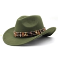 Chapeau de cowboy western vert foncé en laine avec ruban de perles ethniques - Vert Militaire