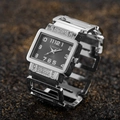 Reloj rectangular plateado para mujer con brazalete calado con pedrería y esfera negra - Plata Negro