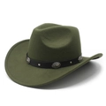 Dark green western cowboy hat with black leather band and silver floral ornaments - M(56-59CM) / Army Green