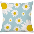 Linen sunflower cushion cover featuring white and yellow daisies on light blue background - 45x45cm Pillow Cover / Blue Background All-over Daisy-3 (24ym005-3)