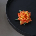 Large gradient orange fabric flower hair clip with realistic petals and green leaves - Small Rose / Orange