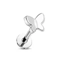 Piercing a farfalla in titanio F136 argento lucido con design labret a retro piatto - Accessorio Farfalla Filettato (M0.9) / Argento