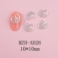 Detailed view of silver star and moon nail art charms with crystal rhinestones - Silver Crescent Moon Star (AD26)