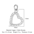 Silver heart lock pendant in copper and cubic zirconia with 12x10mm dimension details - 12x10mm Heart Lock / Silver