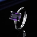 Silver adjustable ring featuring a radiant rectangular purple gemstone and zircon accents - Platinum Gold [purple Diamond] Ljz-259 / Adjustable Open