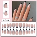 Y-316 French style almond press on nails with nude base and black tips 24pcs set - Nude Base Black French Tip (Y-316)