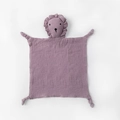 Soft purple cotton muslin baby security blanket with a cute lion head character - Purple Lion