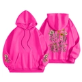 Felpa con cappuccio in pile rosa fucsia con stampa floreale su maniche e retro, unisex - S / Tops / Floreale Rosa Rosato