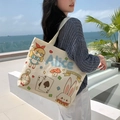 Cream canvas tote bag featuring Alice in Wonderland cartoon illustrations and artwork - Poker Rabbit