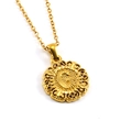 18k gold plated stainless steel necklace with round floral engraved pendant - Letter G