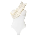 Elegant white one-shoulder bodysuit with ruffles and asymmetrical neckline - S / White