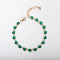 Elegant 18k gold plated stainless steel bracelet with vibrant green heart charms - Green