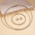 Set di gioielli geometrici in argento con collana, bracciale e orecchini di zirconi - Set da 3 pezzi argento (Collana + Bracciale + Orecchini)