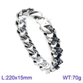Detail van de punk schedel schakelarmband in zilverstaal met afmetingen 220x15mm - Vouwsluiting Stijl (KB133866-BDJX)