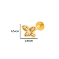 Gold butterfly stud earring with white zircons and flat back labret post, 0.68cm width - Butterfly (0155-7#) / Gold