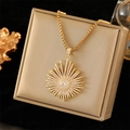 Collar de lujo con colgante de sol dorado y micro-pavé de circonitas en cadena box - Estilo Geométrico De Estallido Dorado (NE132)