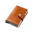 Slim RFID blocking wallet in vintage brown leather with pop-up aluminum card holder - Oil Wax Leather Texture / Brown
