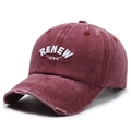Vintage washed cotton baseball cap in burgundy with 3D embroidery and distressed details - Adjustable / Red