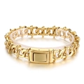 Polished gold infinity link chain bracelet with rectangle clasp on white background - Gold
