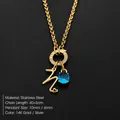 Stainless steel necklace in gold finish with blue gem and script letter Z pendant - Letter N