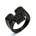 Retro-Gothic 666 Edelstahlring in mattschwarzer Optik mit 3D-Prägung für Herren - US 7 / Schwarz