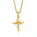 18K gold plated stainless steel necklace featuring a floral cross pendant on a rope chain - September / Gold
