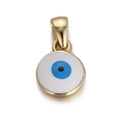 Golden round evil eye charm pendant with blue and white enamel for DIY jewelry making - Blue White Evil Eye Pendant