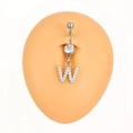 Piercing ombelico argento con pendente lettera W e micro cristalli incastonati - Lettera W (Z-266) / Argento