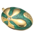 Detail van gouden ovale hanger met groen emaille en glanzend kristallen inlegwerk - 1.5mm Enkel Gat (5 stuks/pak) / Groen