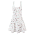 Französisches Mini-Blumenkleid in Weiß und Rot mit Spitzensaum und Spaghettiträgern - S / Blumenmuster