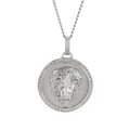 Silver lion head circular pendant necklace with cubic zirconia and rope chain - Silver Lion Head Pendant With Silver Curb Chain (KN230172-K)