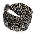 Detail of leopard print velvet headband with a stylish front twist and soft texture - Tri-color Leopard