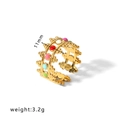 Golden open ring with colorful enamel dots and beaded edges, 11mm wide band - Adjustable Open / Colorful Oil Drip Double Ring Style (HF-J1364) / Gold