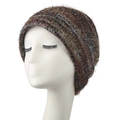 Women's slouchy knit beanie in brown mohair texture for cold weather warmth - One Size / Coffee